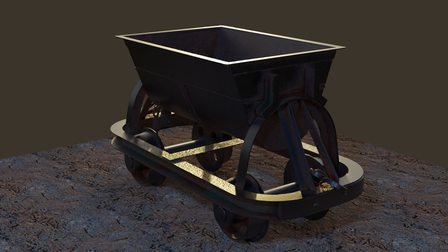 Old Mine Cart Low-poly 3D model_7