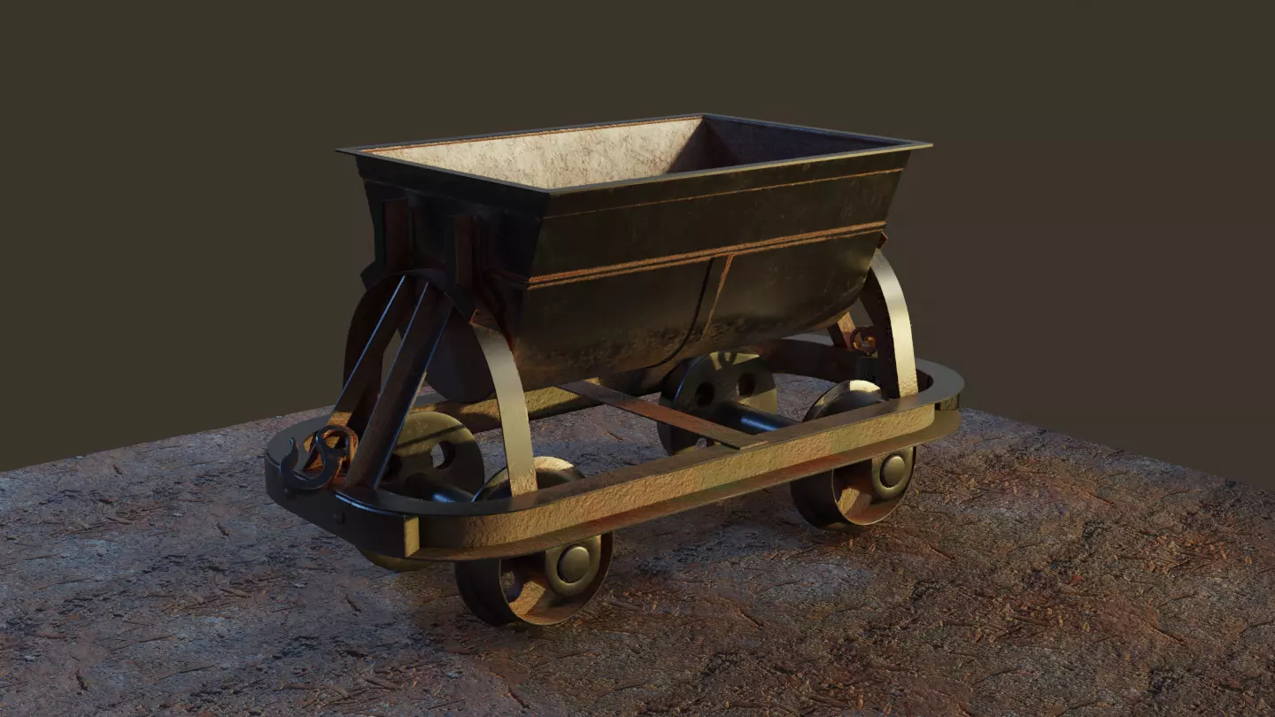 Old Mine Cart Low-poly 3D model_0