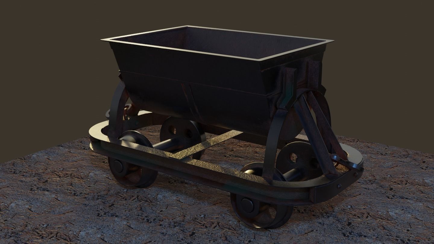 Old Mine Cart Low-poly 3D model_6