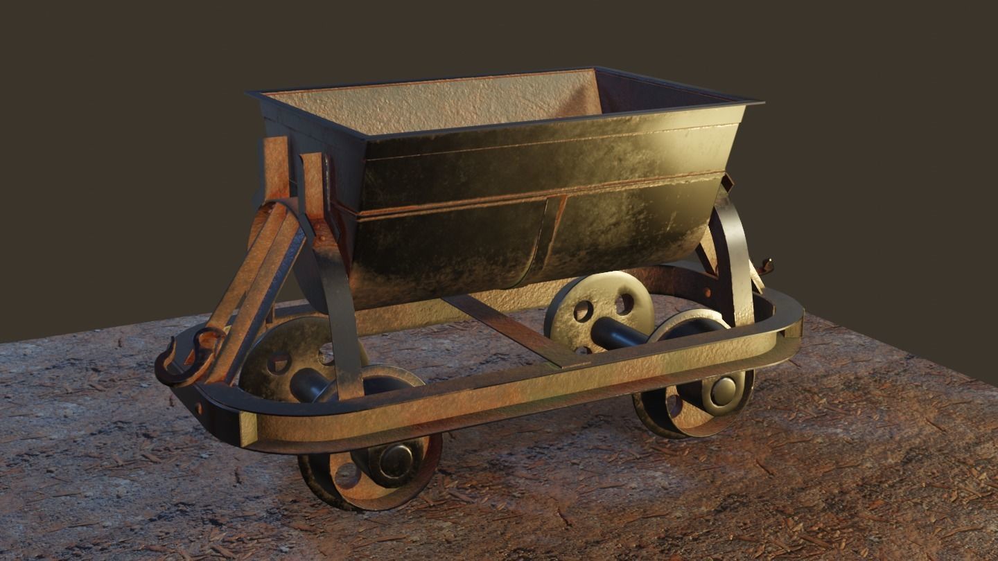 Old Mine Cart Low-poly 3D model_14
