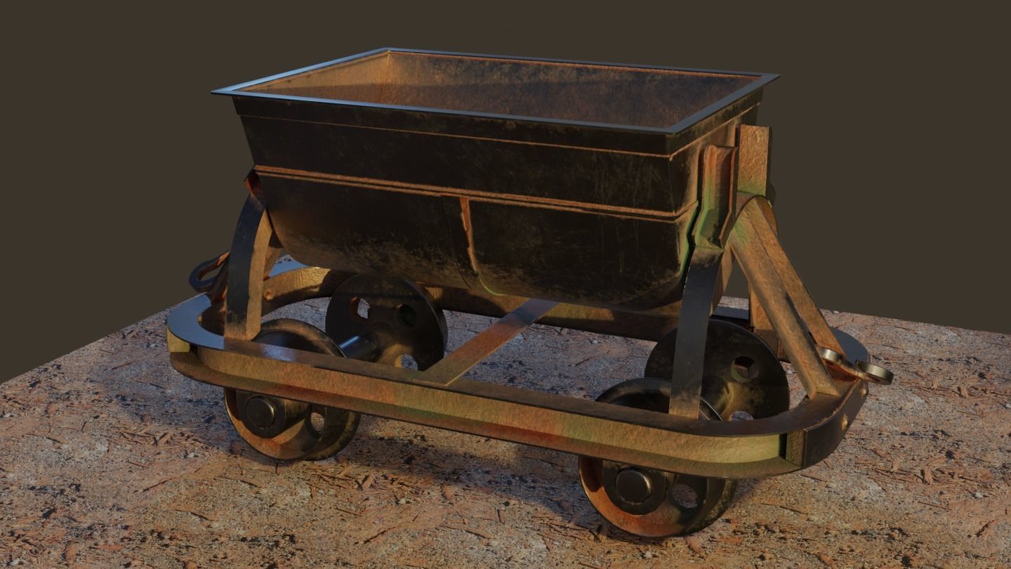 Old Mine Cart Low-poly 3D model_2