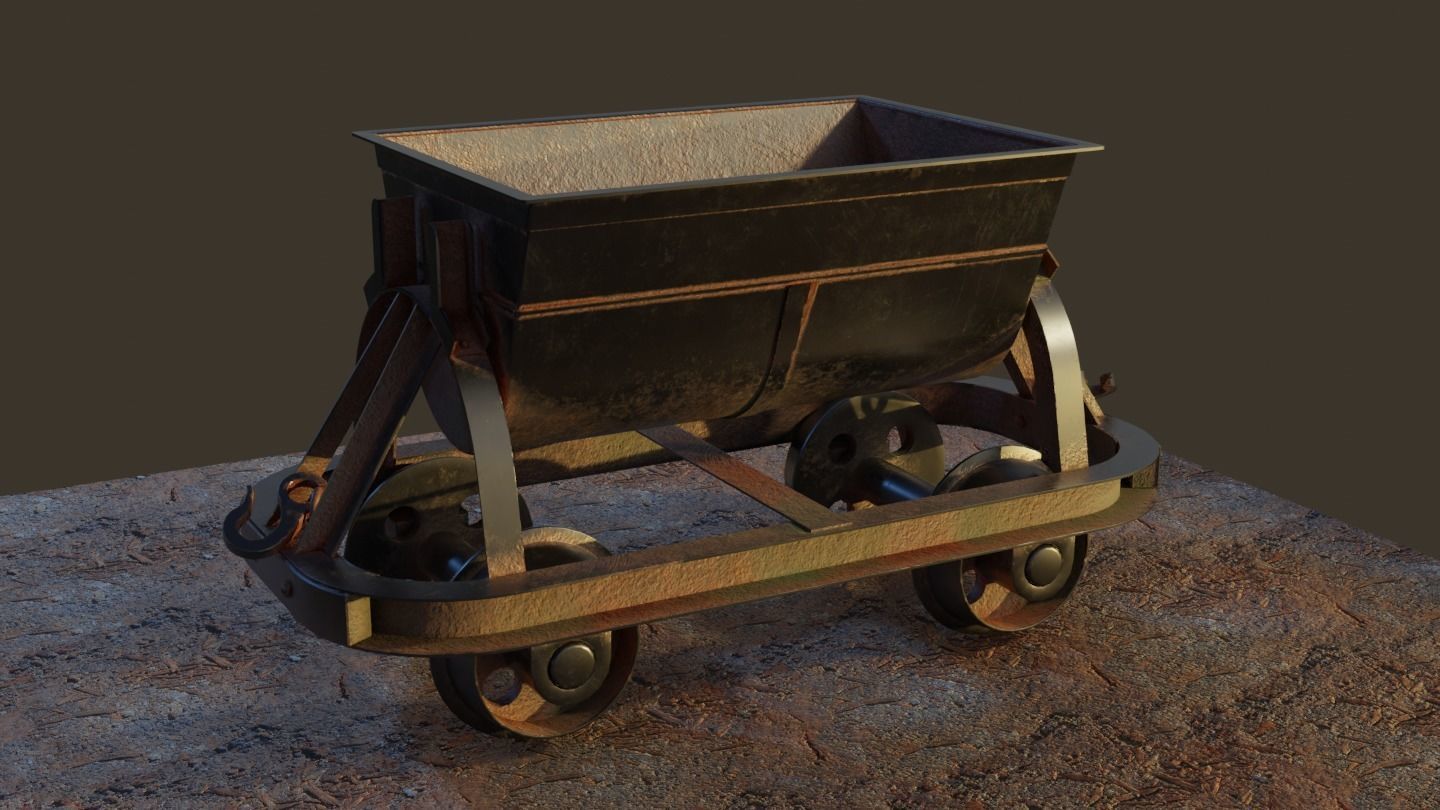 Old Mine Cart Low-poly 3D model_1