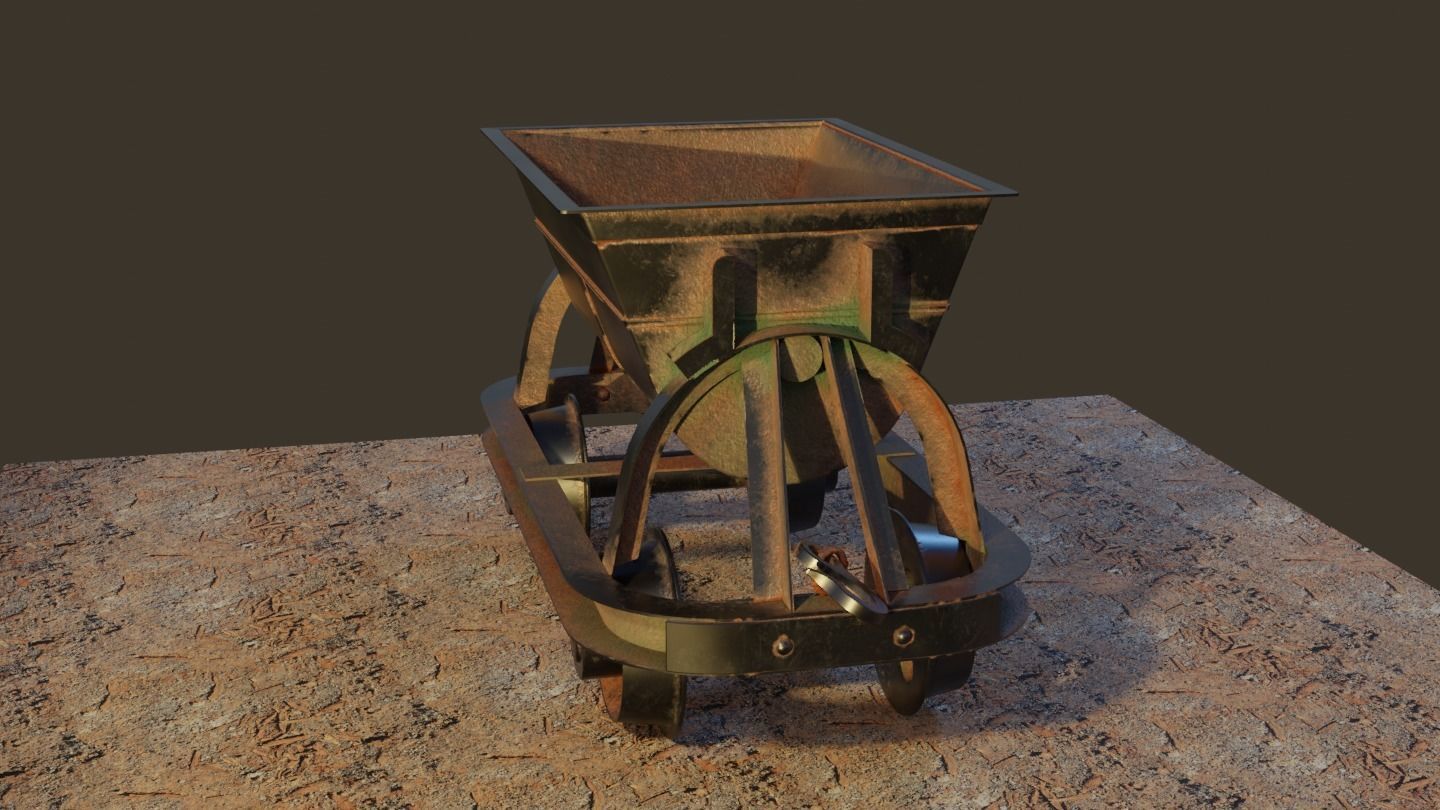 Old Mine Cart Low-poly 3D model_3