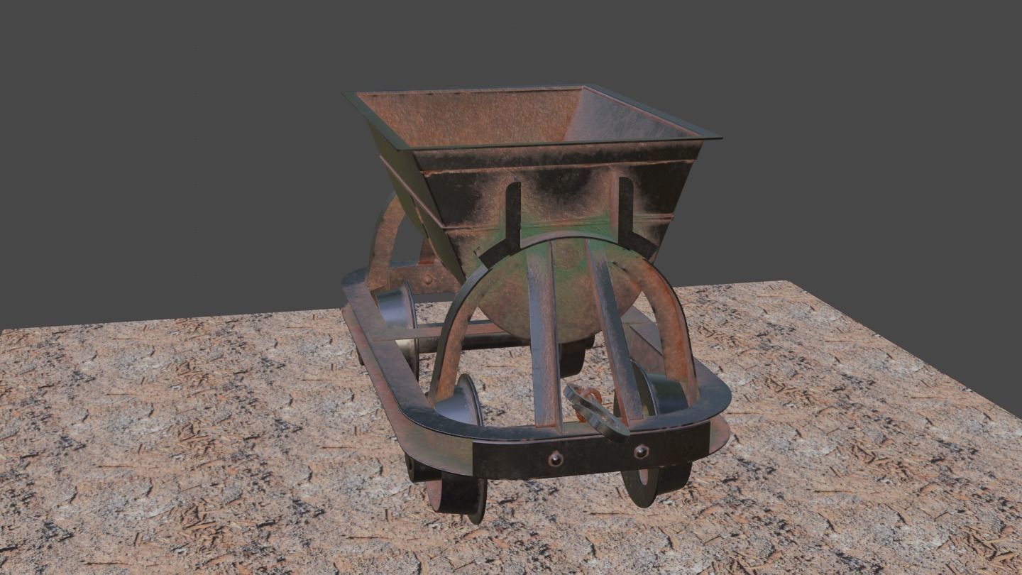 Old Mine Cart Low-poly 3D model_29