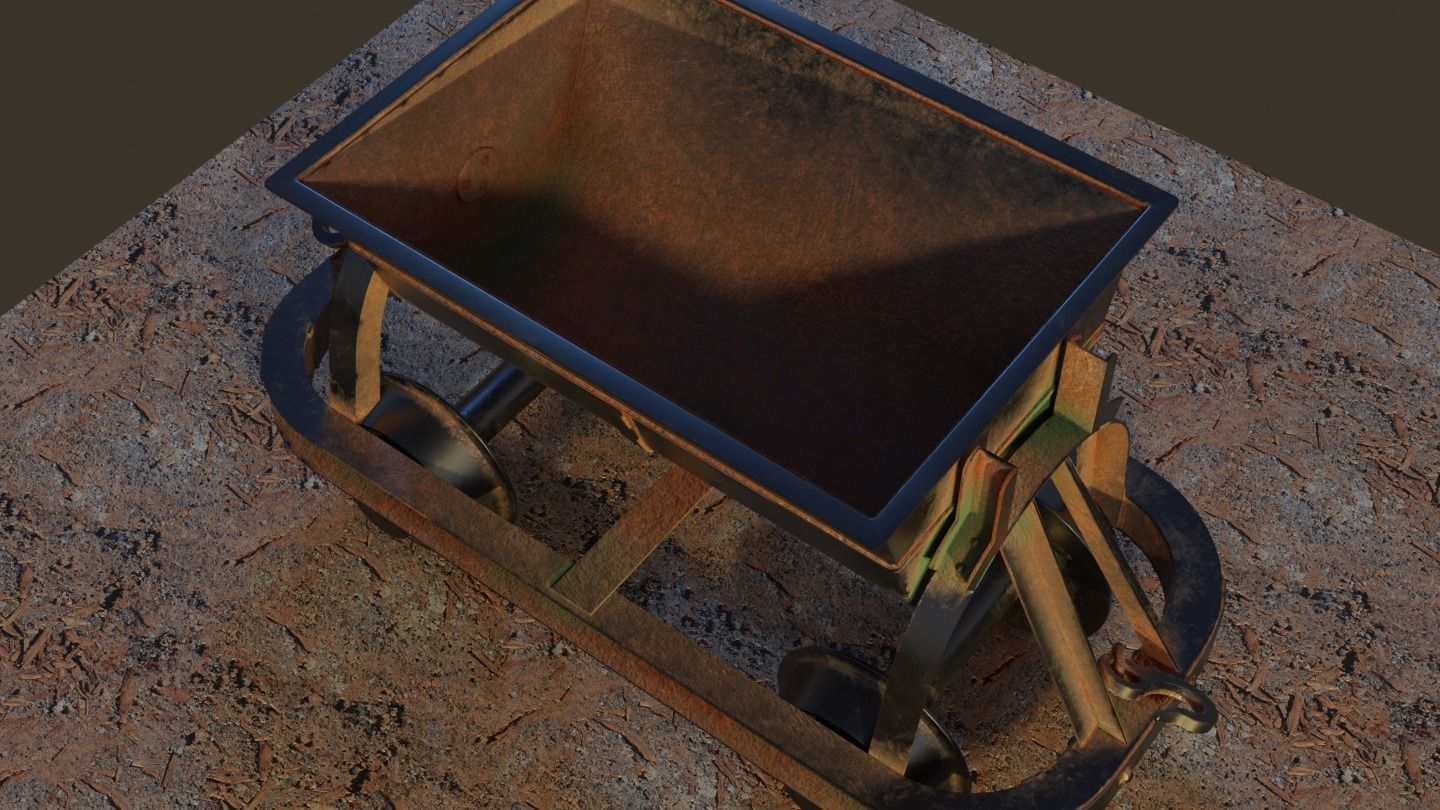 Old Mine Cart Low-poly 3D model_8