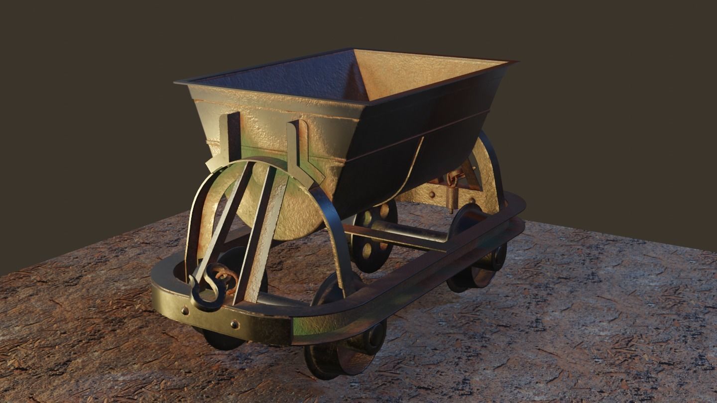 Old Mine Cart Low-poly 3D model_17