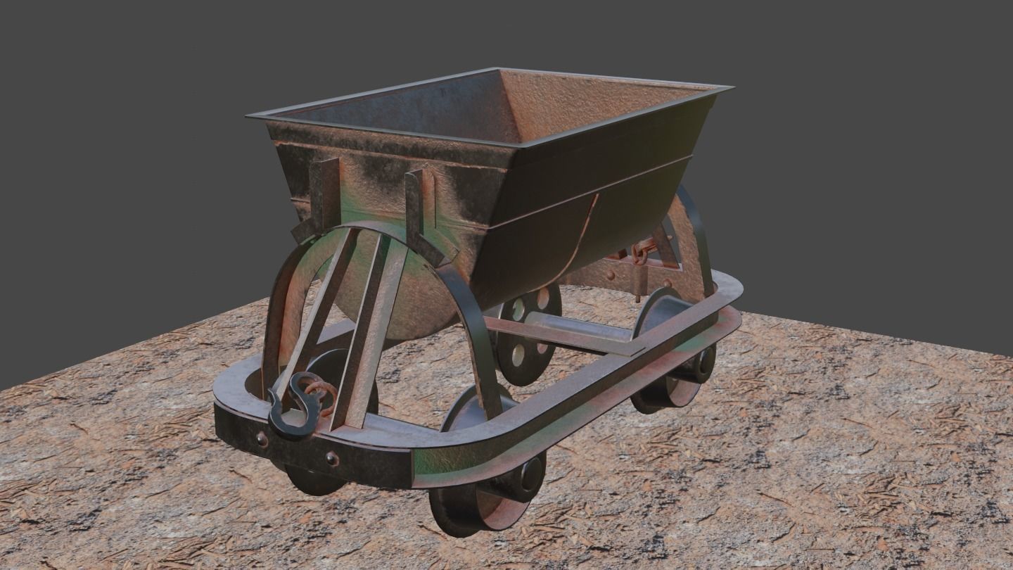 Old Mine Cart Low-poly 3D model_30
