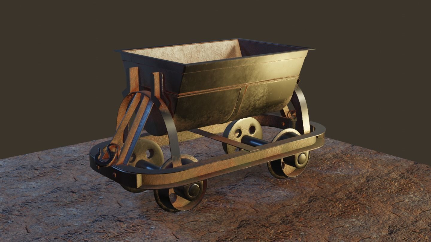 Old Mine Cart Low-poly 3D model_13