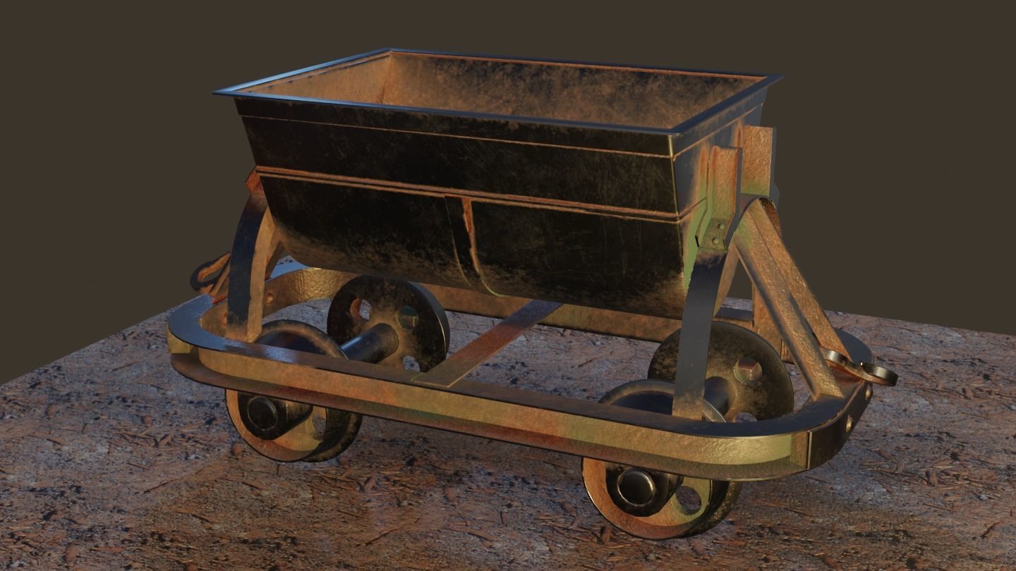 Old Mine Cart Low-poly 3D model_15