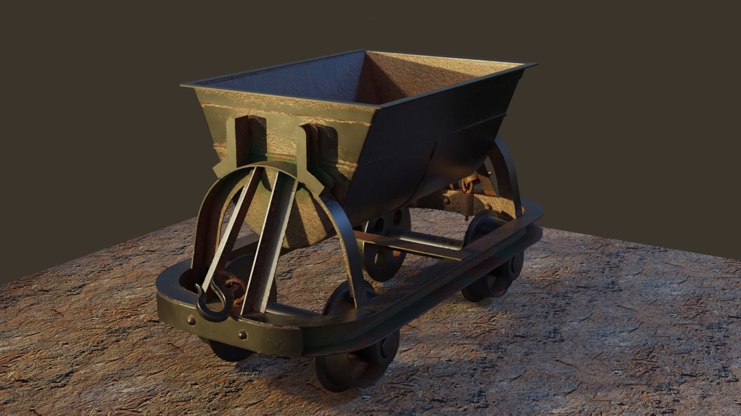 Old Mine Cart Low-poly 3D model_4