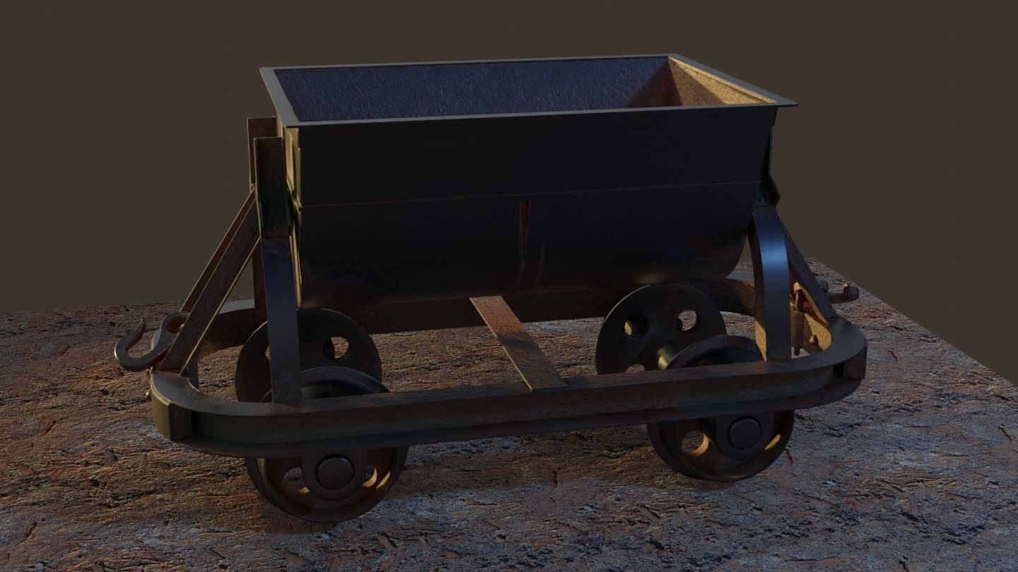 Old Mine Cart Low-poly 3D model_5