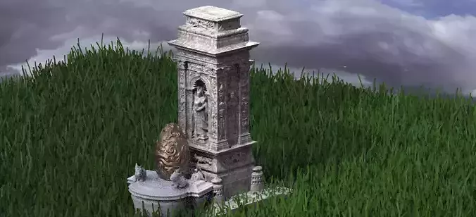 Fantasy Garden Statue Stand 3D With Easter Rabbits