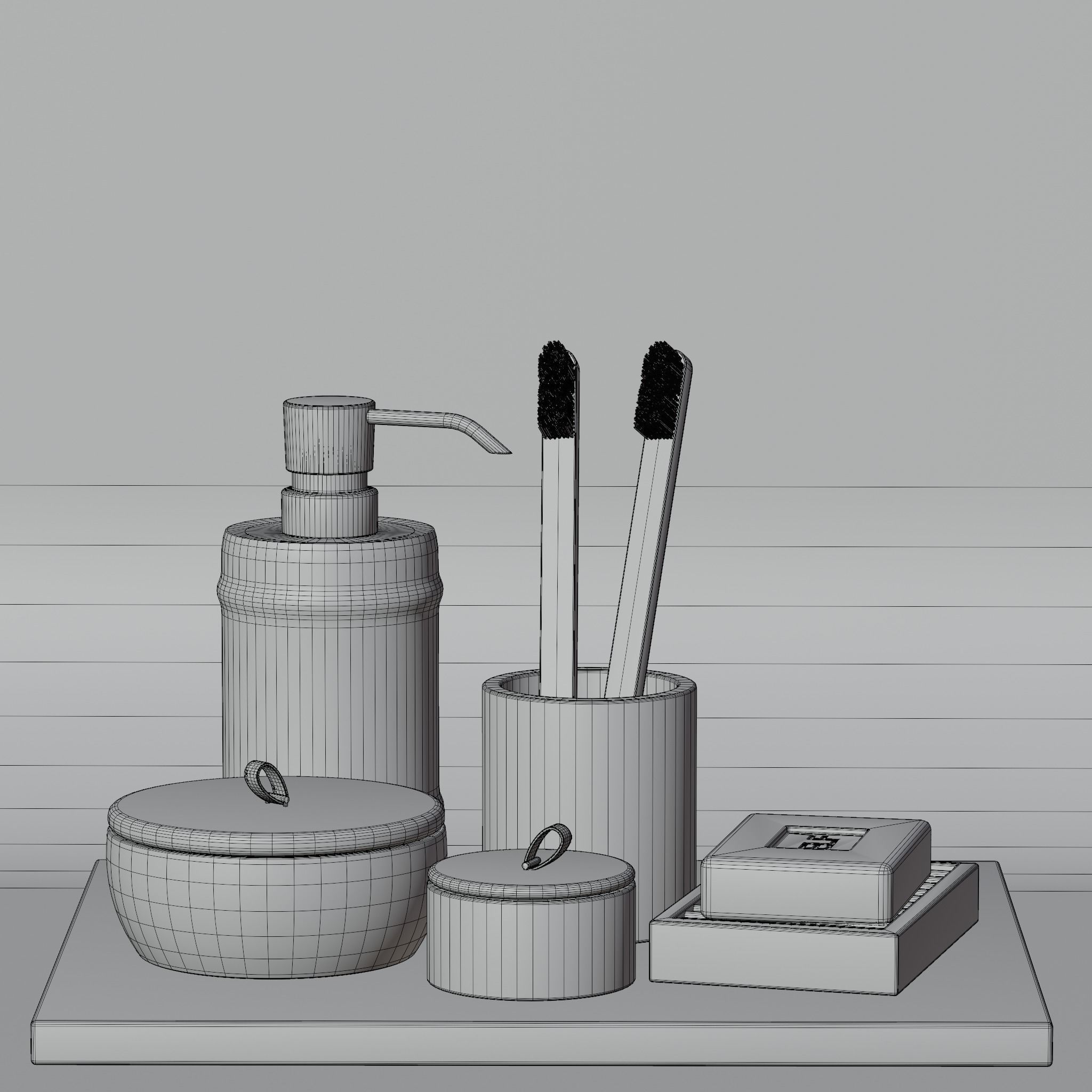 Wooden Bathroom Accessories Decorative Set  3D model_6