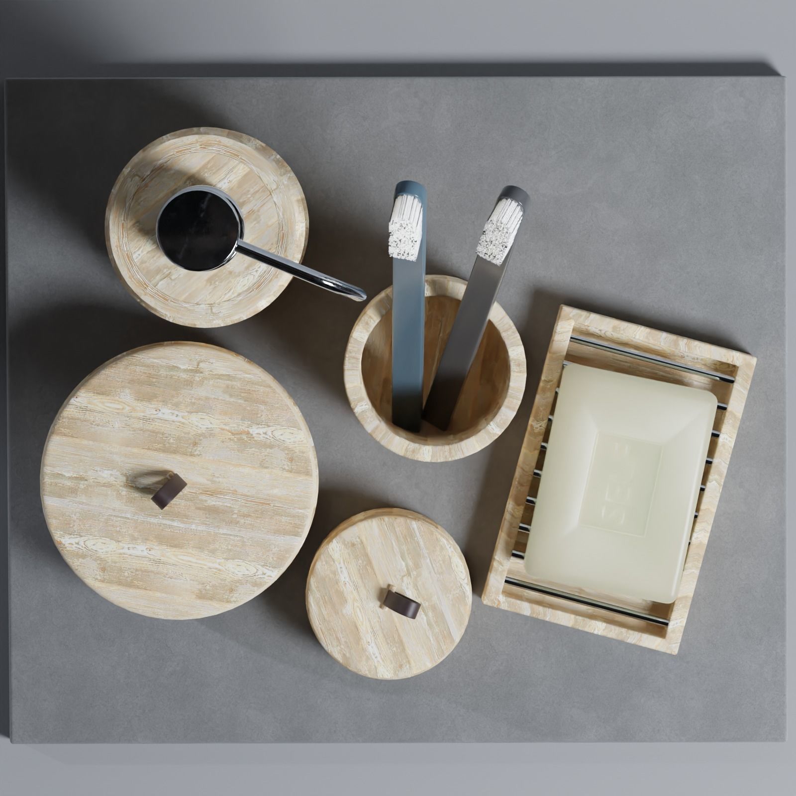 Wooden Bathroom Accessories Decorative Set  3D model_4