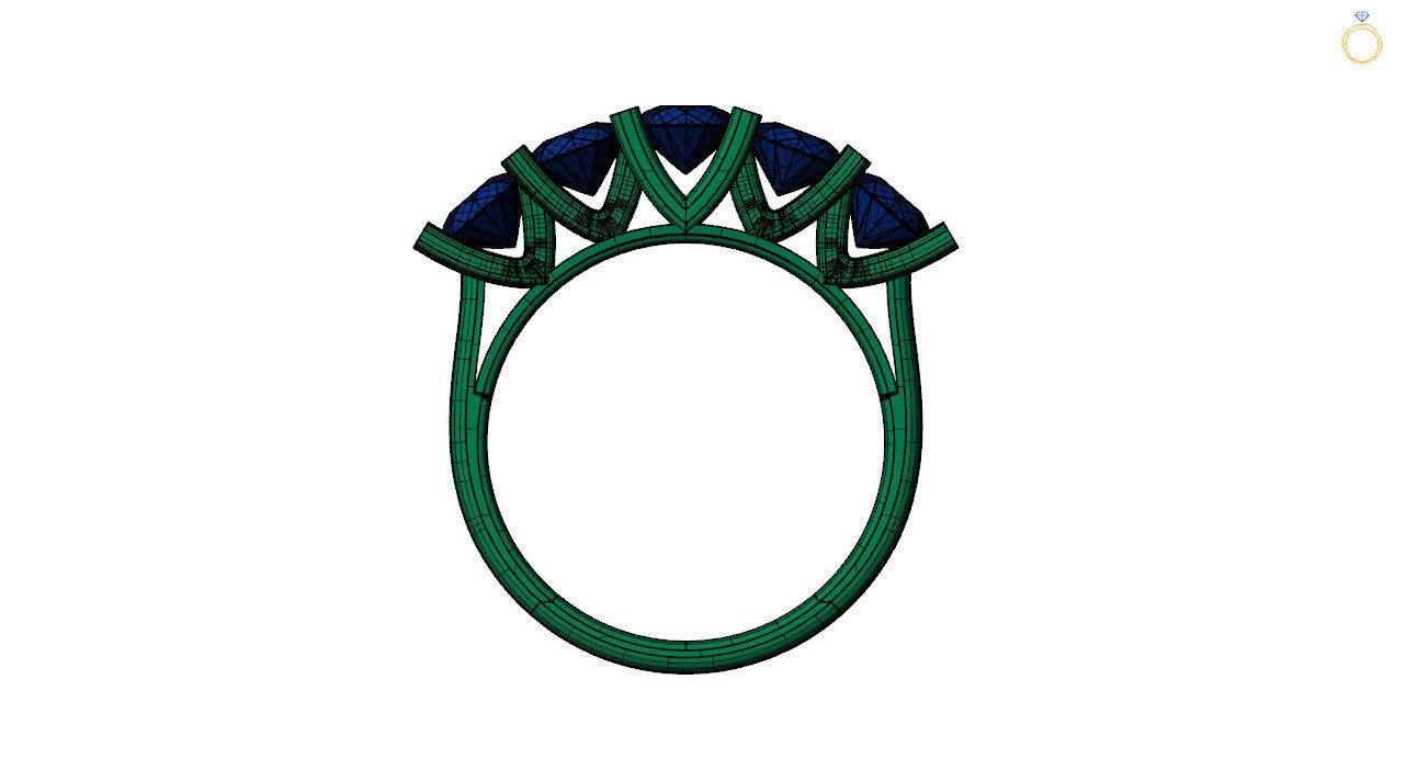 Five stone ring stl file 3D print model_15