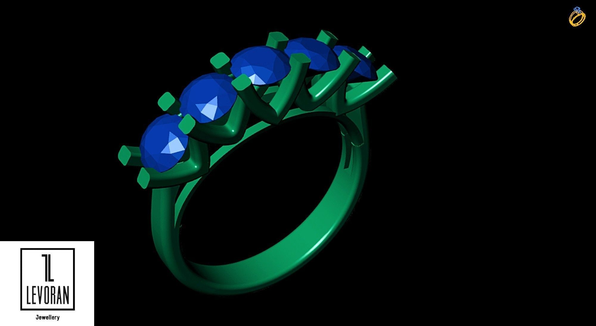 Five stone ring stl file 3D print model_2