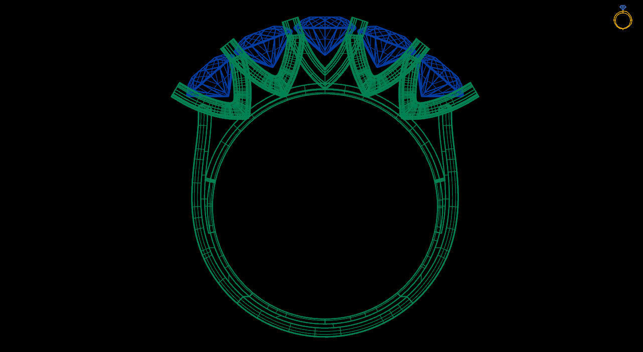 Five stone ring stl file 3D print model_10