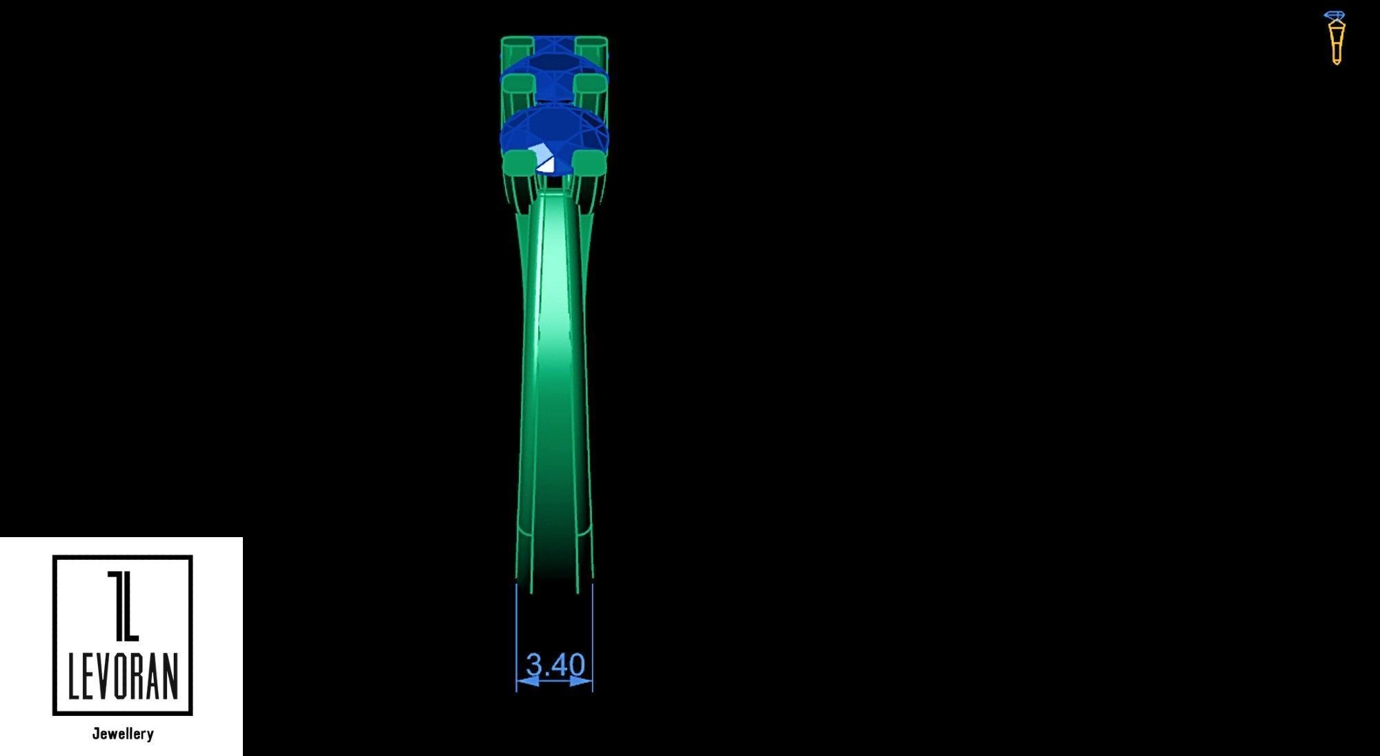 Five stone ring stl file 3D print model_5