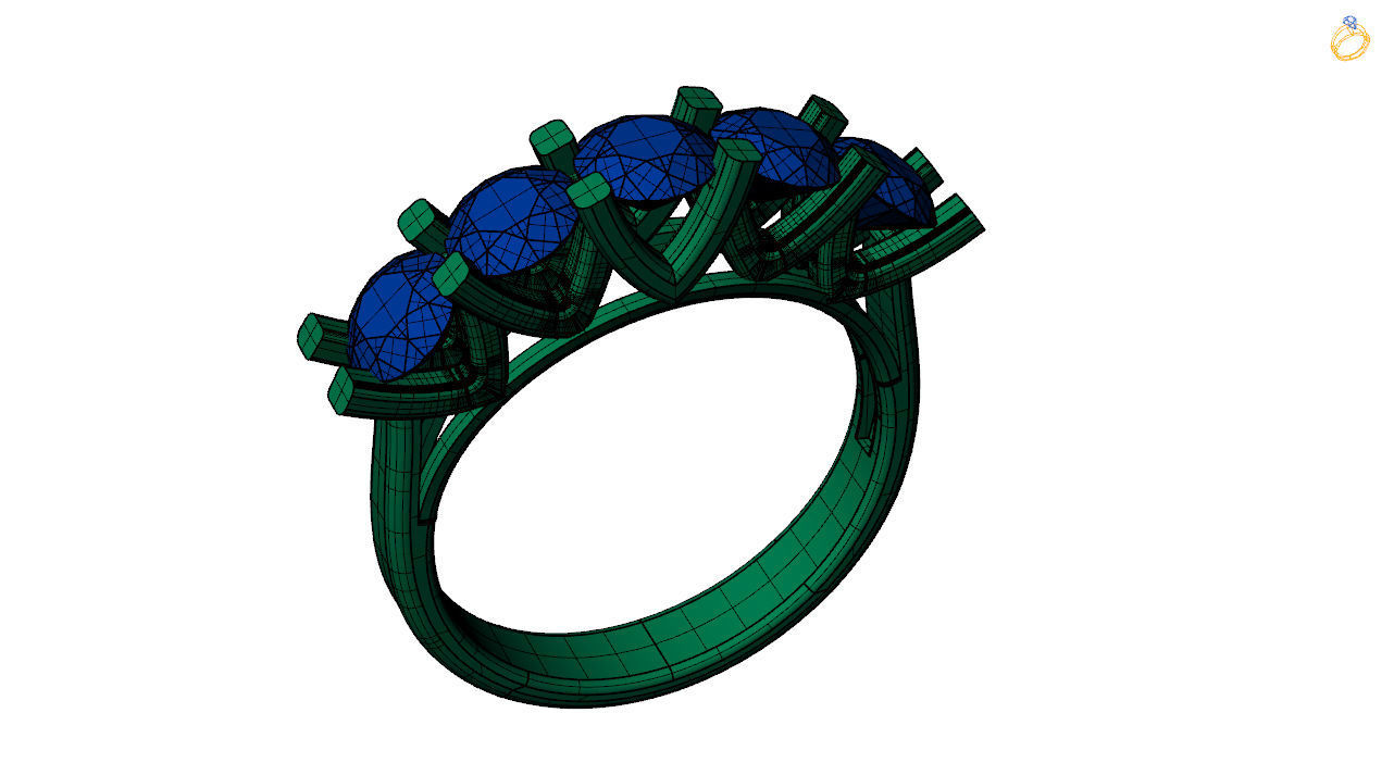 Five stone ring stl file 3D print model_16