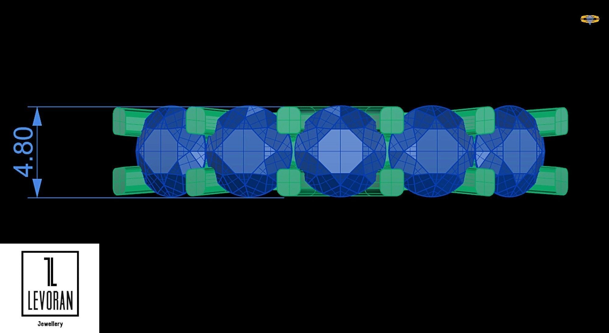 Five stone ring stl file 3D print model_3