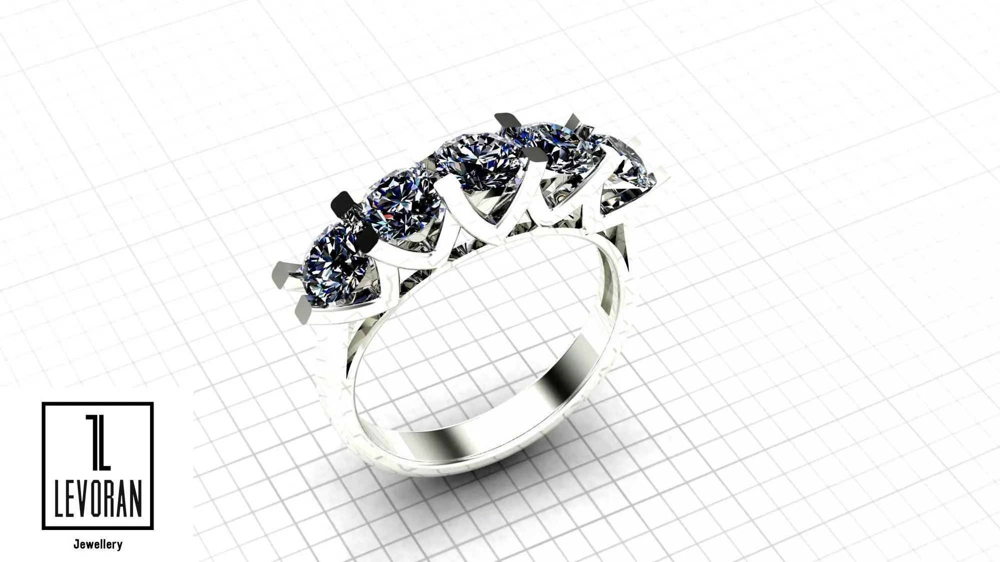 Five stone ring stl file 3D print model_0