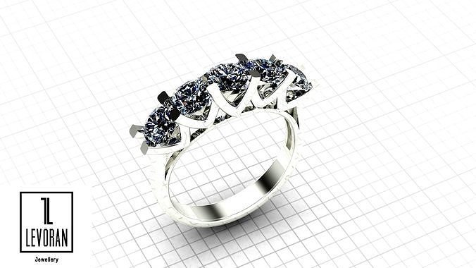 Five stone ring stl file 3D print model