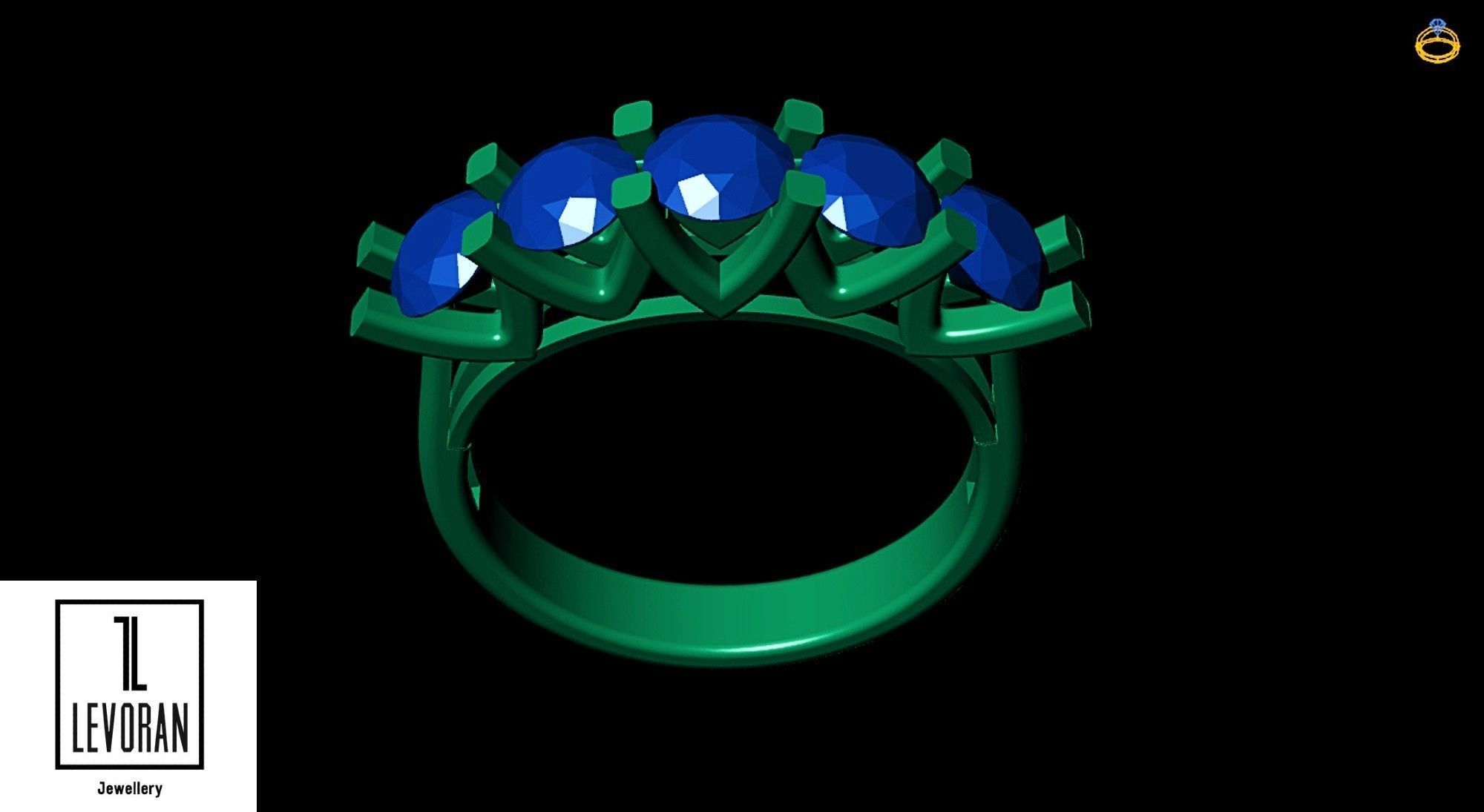 Five stone ring stl file 3D print model_7
