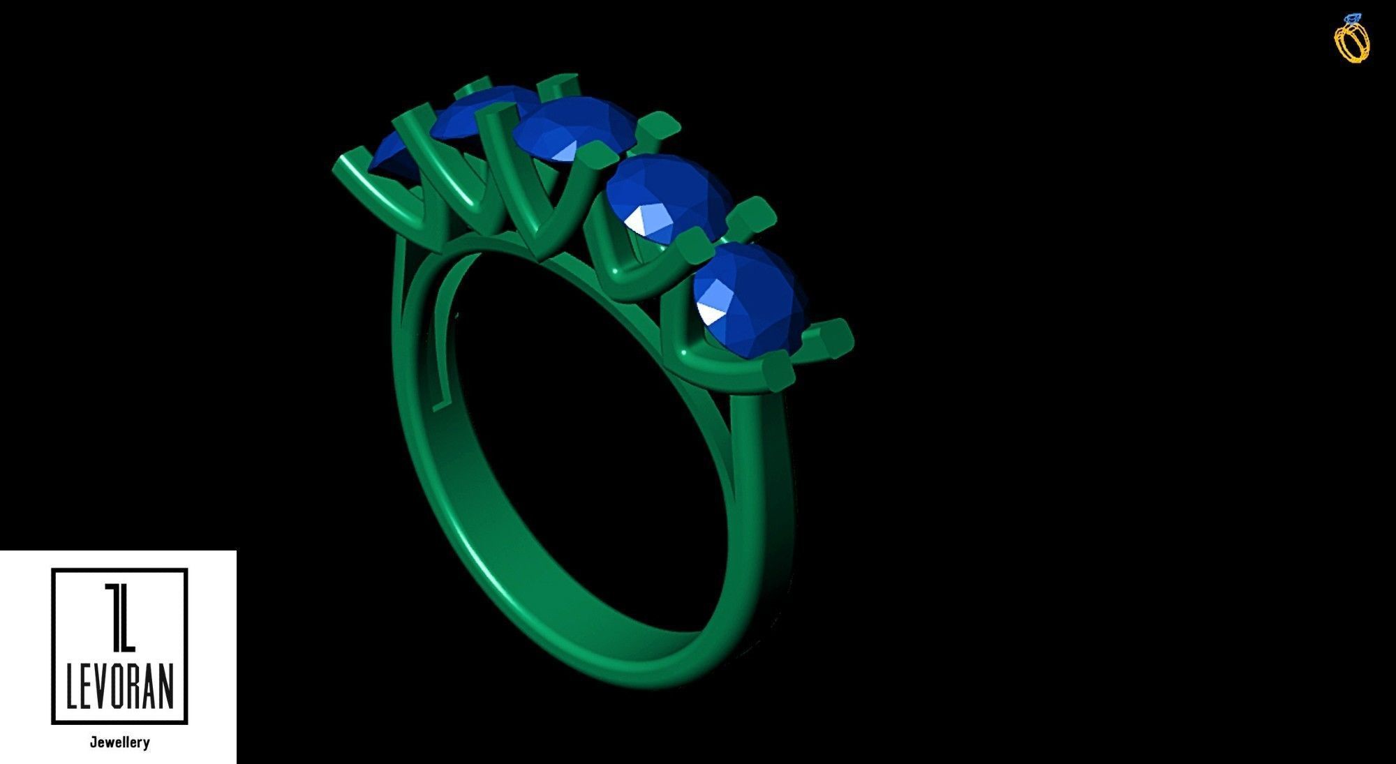 Five stone ring stl file 3D print model_8