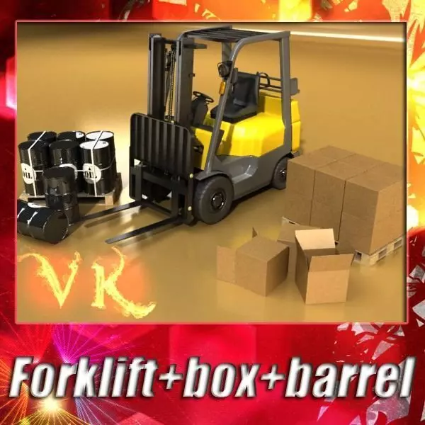 Lift Truck Pallet Cartons and Metal Drums 3D model
