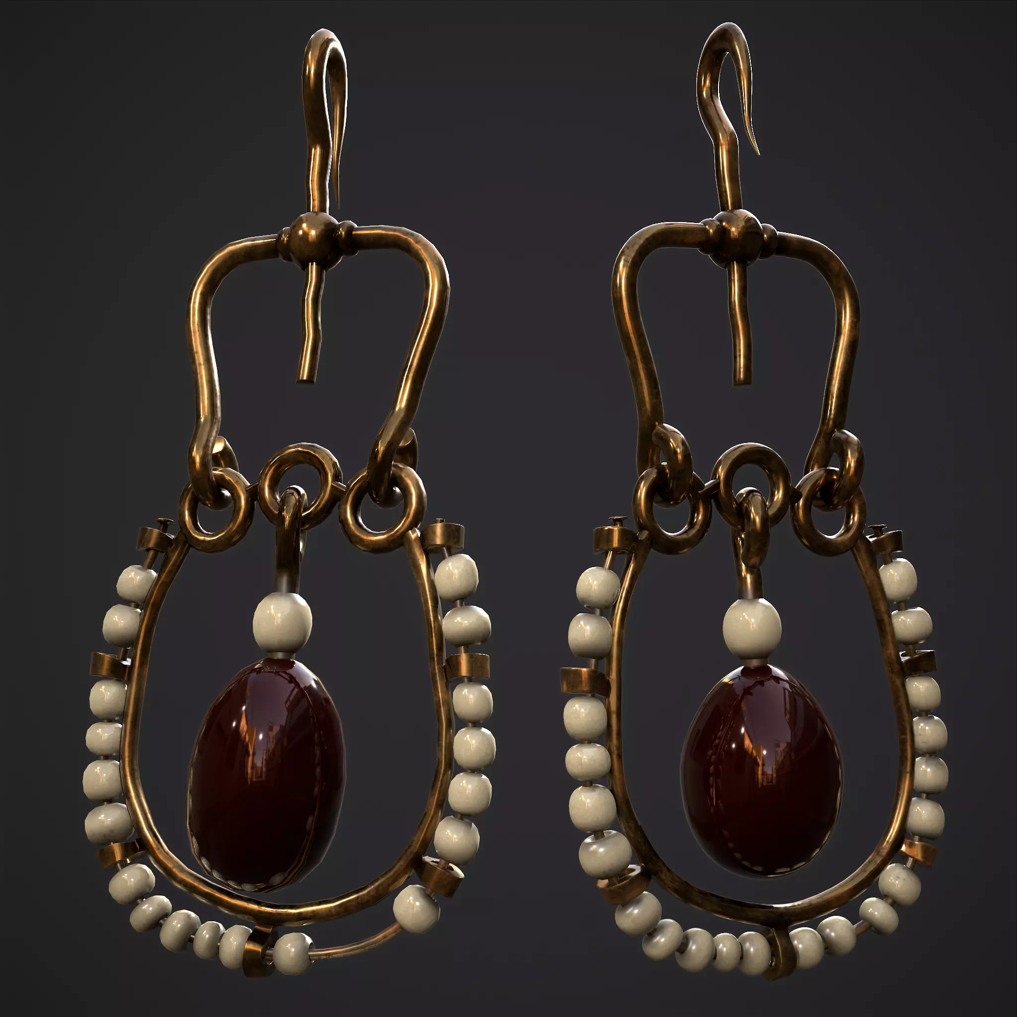 Medieval Byzantine Earrings  Low-poly 3D model_0