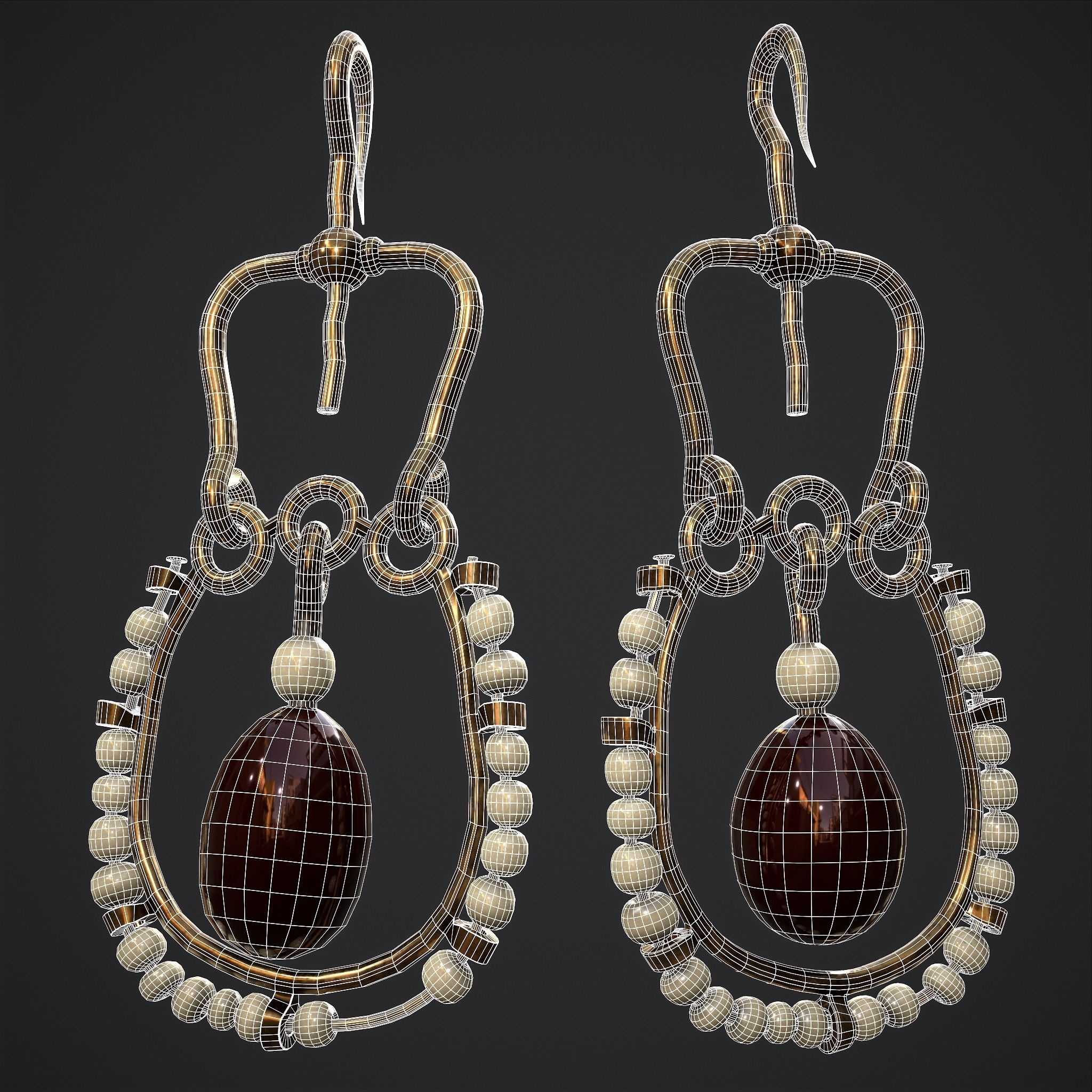 Medieval Byzantine Earrings  Low-poly 3D model_3