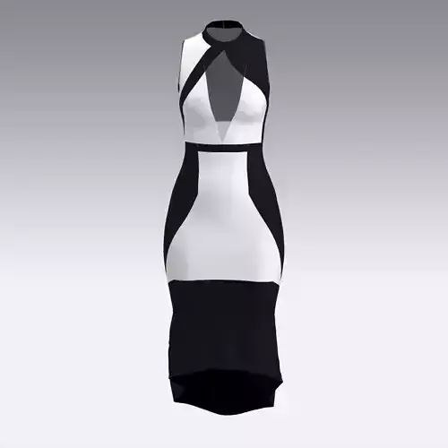 DRESS BLACK AND WHITE MODERN PANELED RUFFLED LOOK