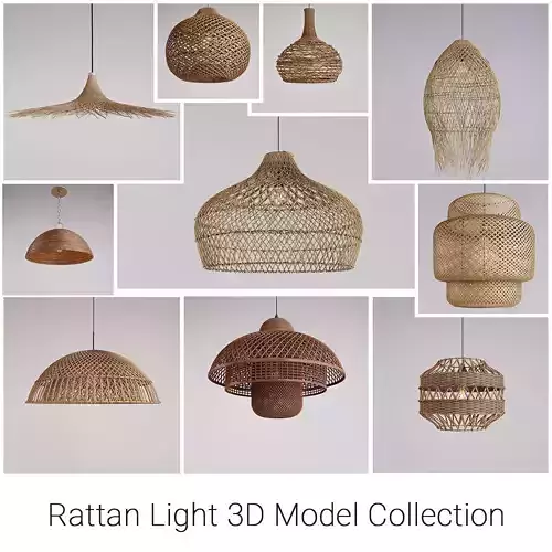  Realistic Rattan Pendant Lights High Detail 3D model