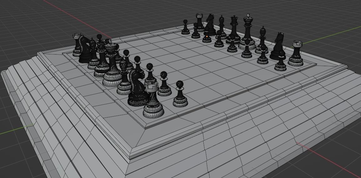 Elegant Chess Board and Pieces Low-poly 3D model_8