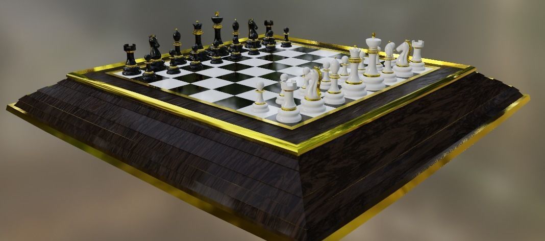 Elegant Chess Board and Pieces Low-poly 3D model_1