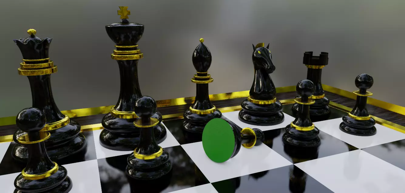 Elegant Chess Board and Pieces Low-poly 3D model_0