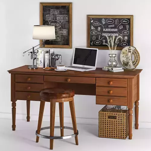 workplace1 desk with laptop and stool