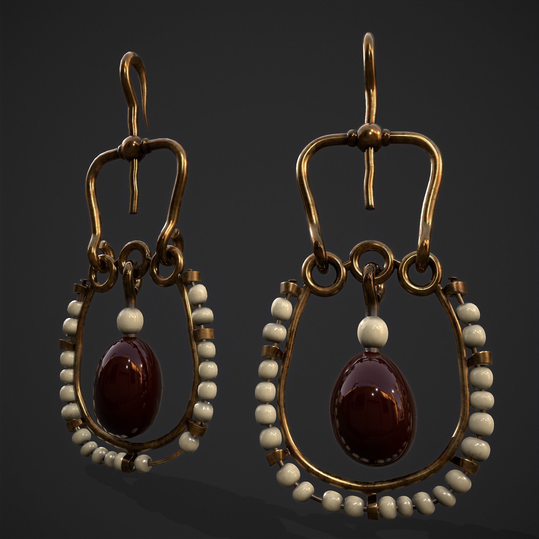 Medieval Byzantine Necklace and Earrings  3D Model Collection_10