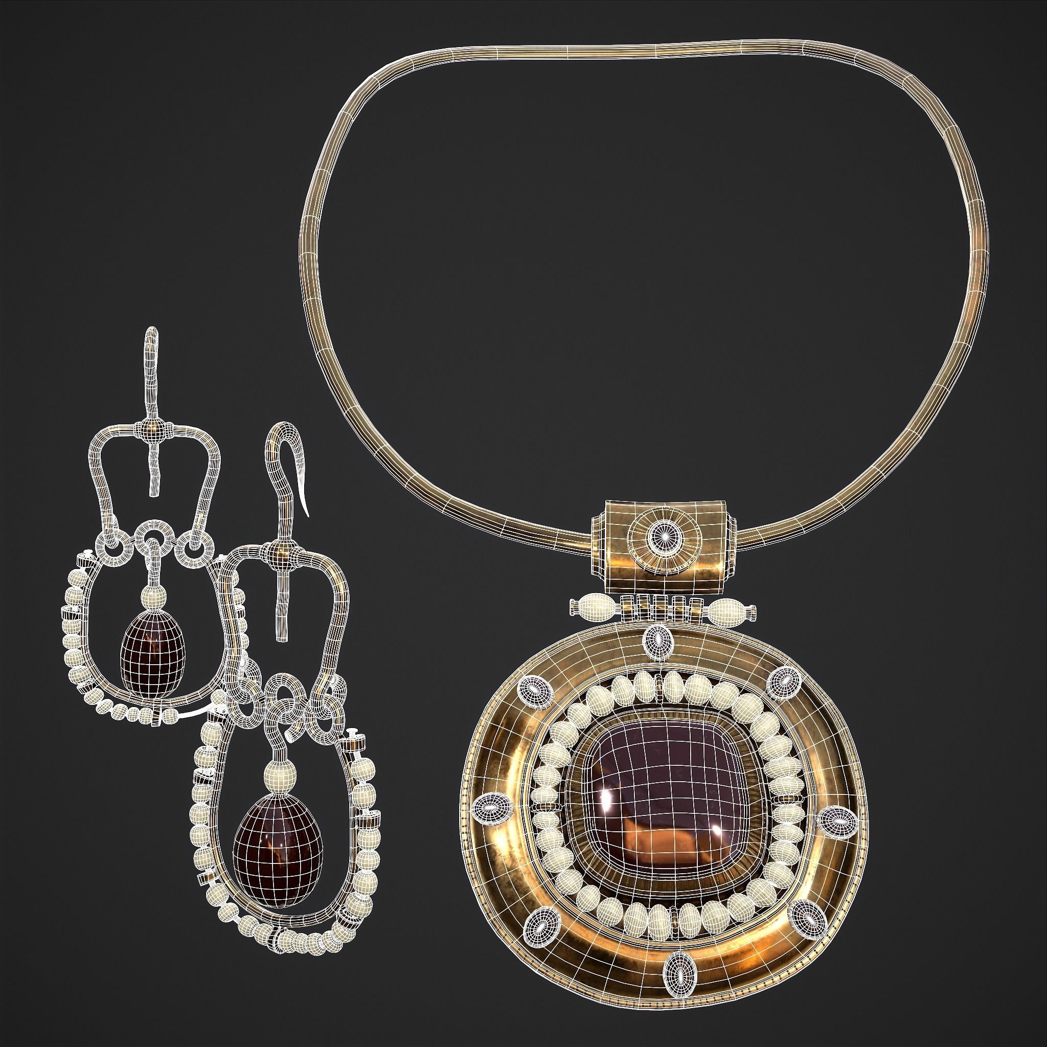 Medieval Byzantine Necklace and Earrings  3D Model Collection_5