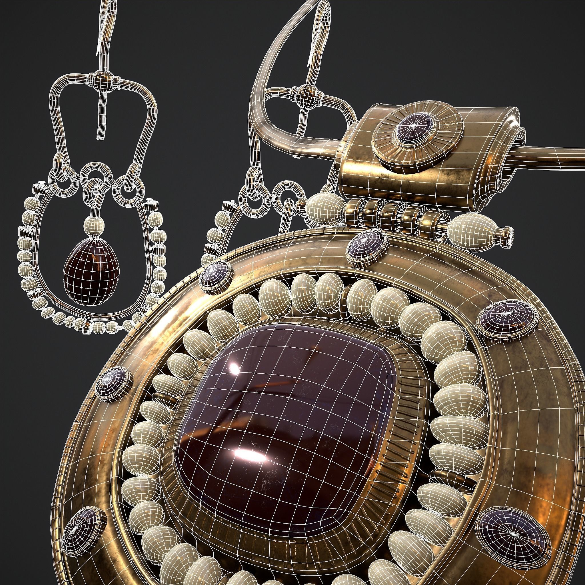 Medieval Byzantine Necklace and Earrings  3D Model Collection_41