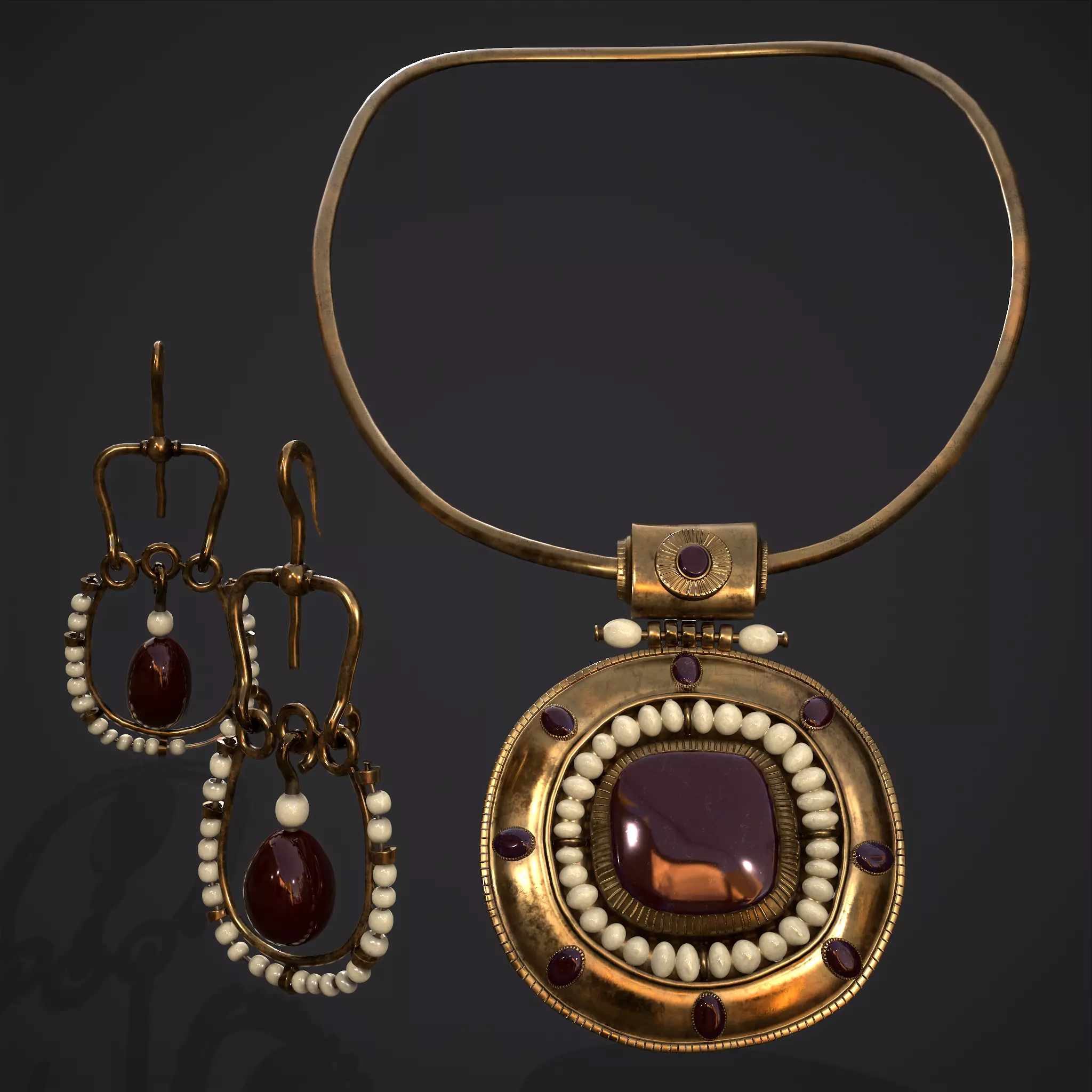 Medieval Byzantine Necklace and Earrings  3D Model Collection_0