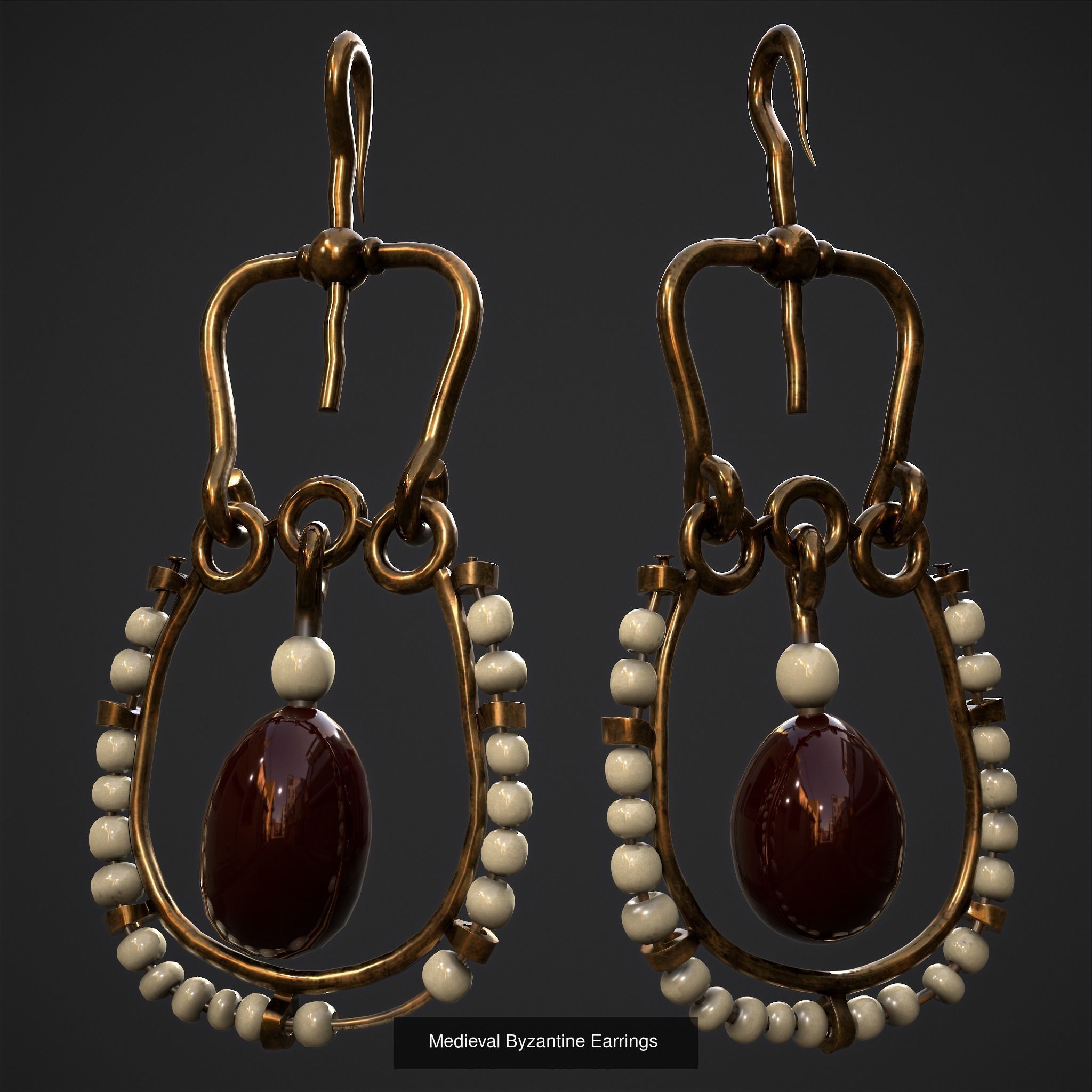 Medieval Byzantine Necklace and Earrings  3D Model Collection_9