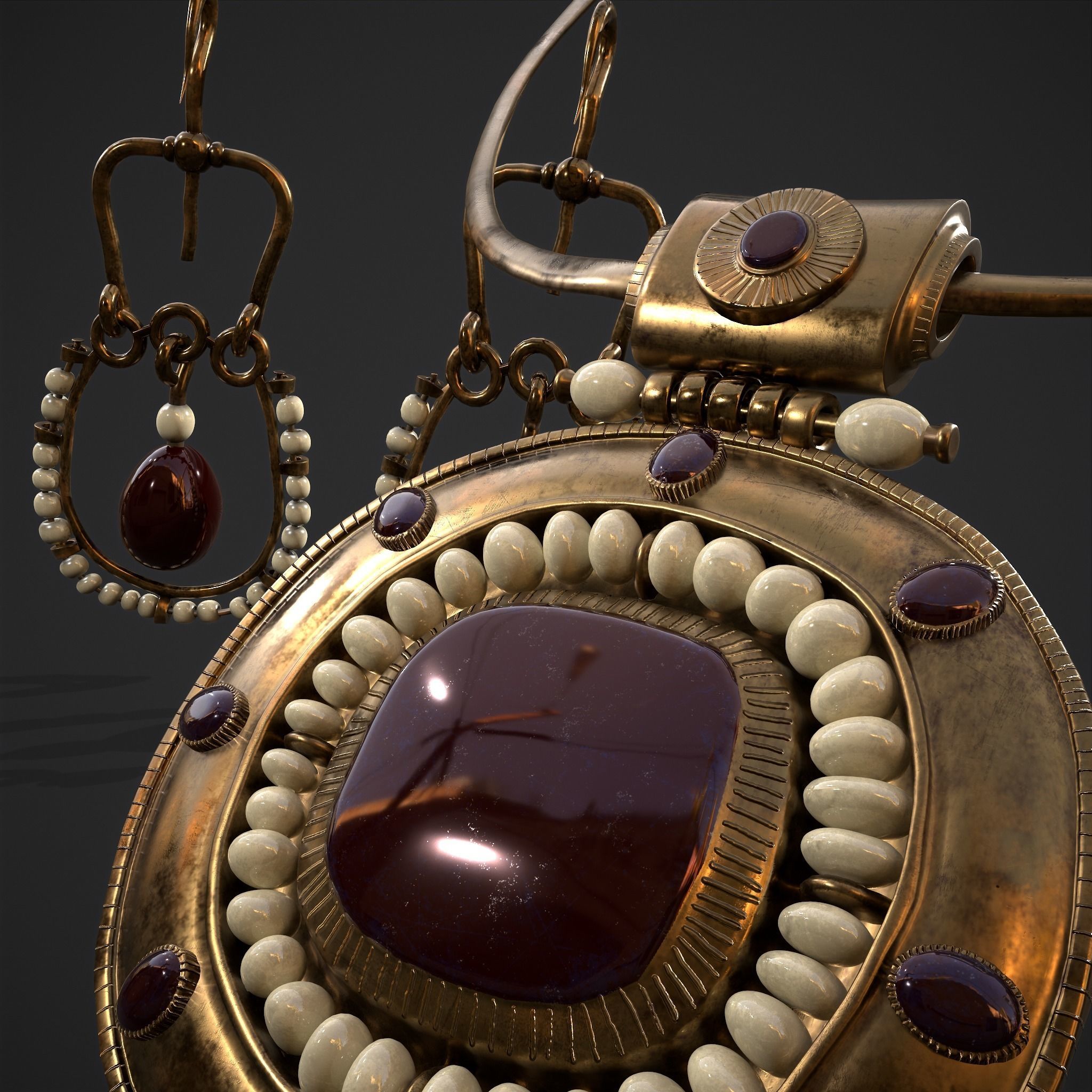 Medieval Byzantine Necklace and Earrings  3D Model Collection_40