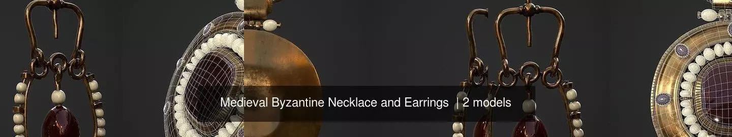 Medieval Byzantine Necklace and Earrings  3D Model Collection_3