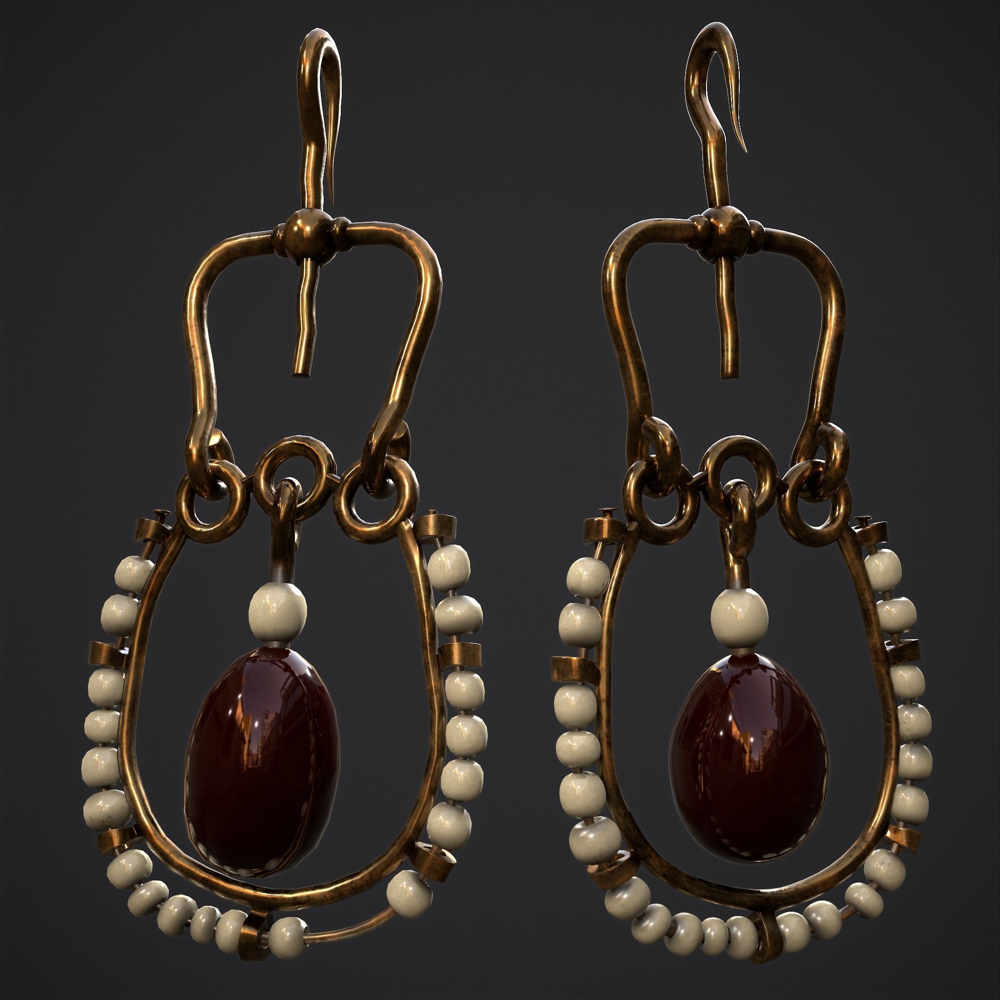 Medieval Byzantine Necklace and Earrings  3D Model Collection_26