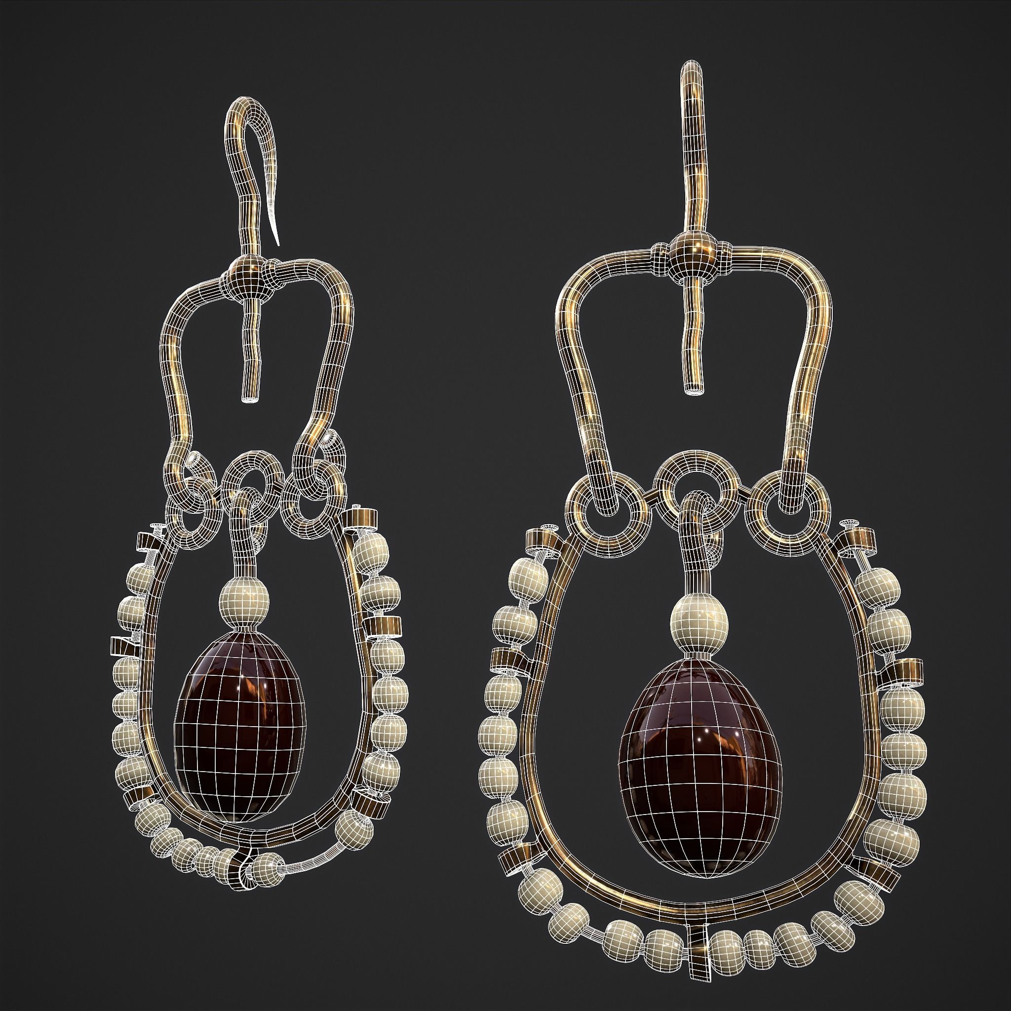 Medieval Byzantine Necklace and Earrings  3D Model Collection_11