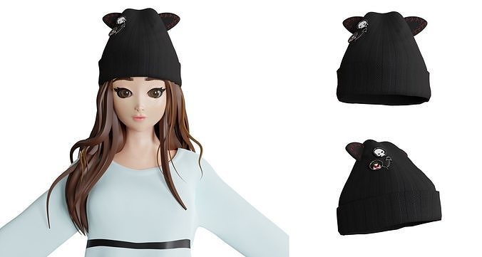 knitting cute black hat v4 3D model