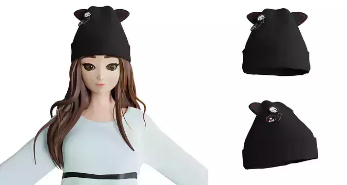 knitting cute black hat v4 3D model