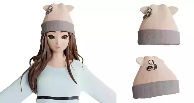 knitting cute cream hat v6 3D model
