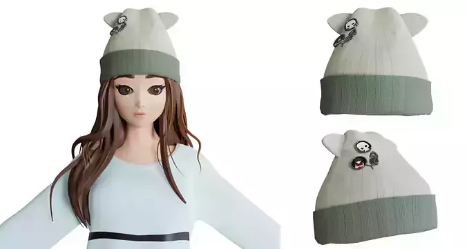 knitting cute green hat v7 3D model